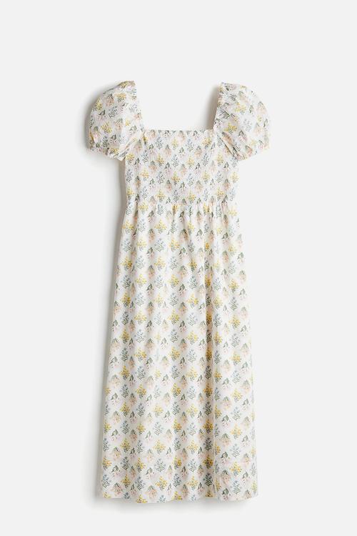 Puff-sleeved cotton dress - cream floral