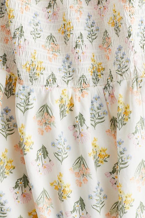 Puff-sleeved cotton dress - cream floral