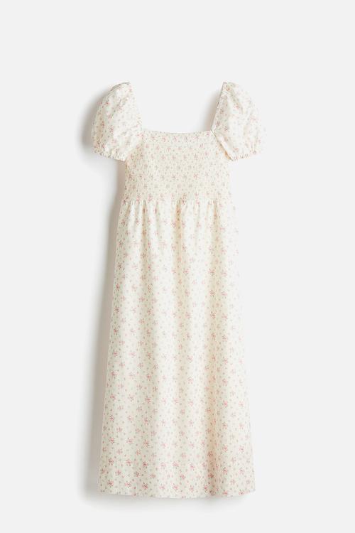 Puff-sleeved cotton dress - cream floral