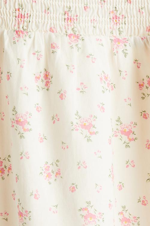 Puff-sleeved cotton dress - cream floral