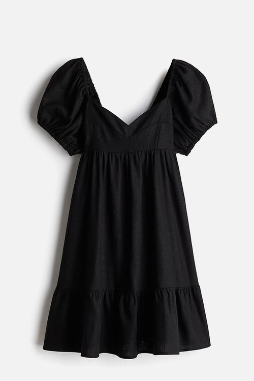 Puff-sleeved dress - black