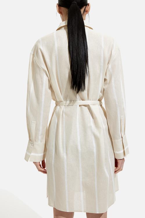 Linen-blend shirt dress - light beige striped