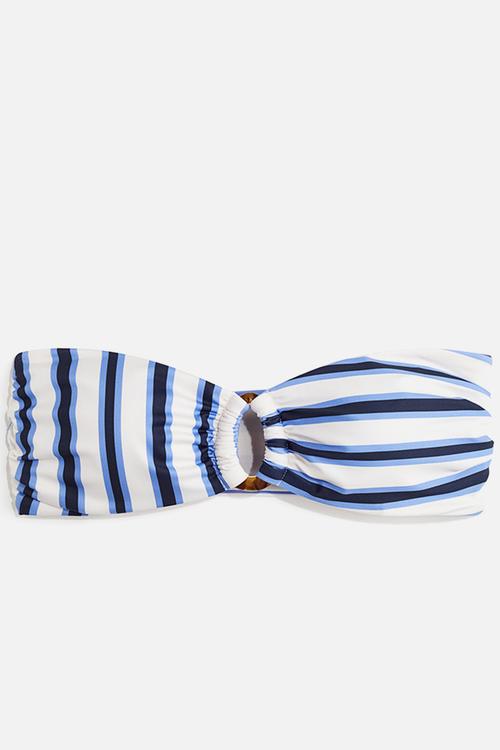 Padded bandeau bikini top - white blue striped