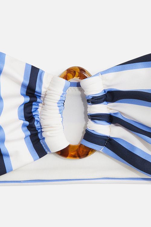 Padded bandeau bikini top - white blue striped