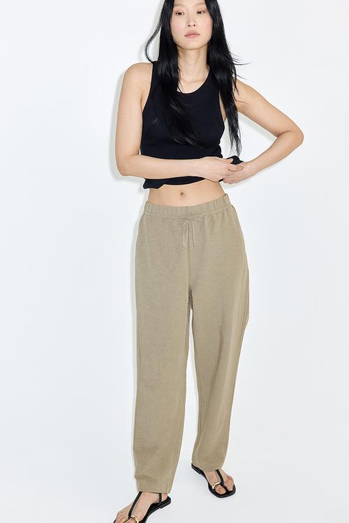 Linen-blend drawstring trousers - khaki green