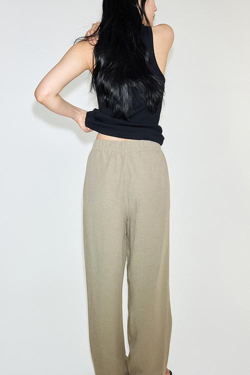 Linen-blend drawstring trousers - khaki green