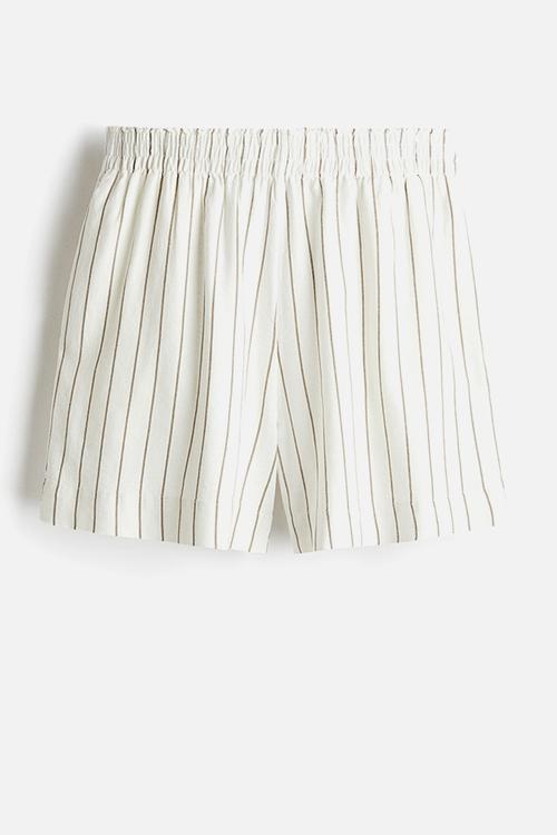 Linen-blend shorts - white pinstriped