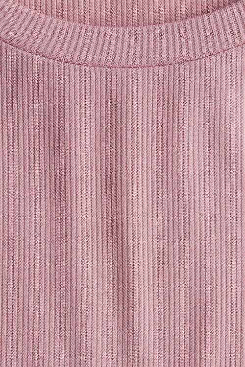 Lace-trimmed ribbed t-shirt - dusty pink