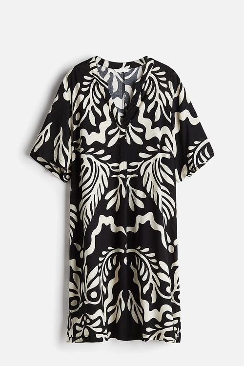 Viscose tunic dress - black/white patterned 