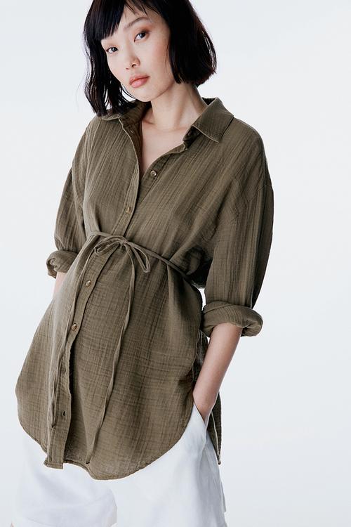 Mama before & after muslin shirt - dark khaki green