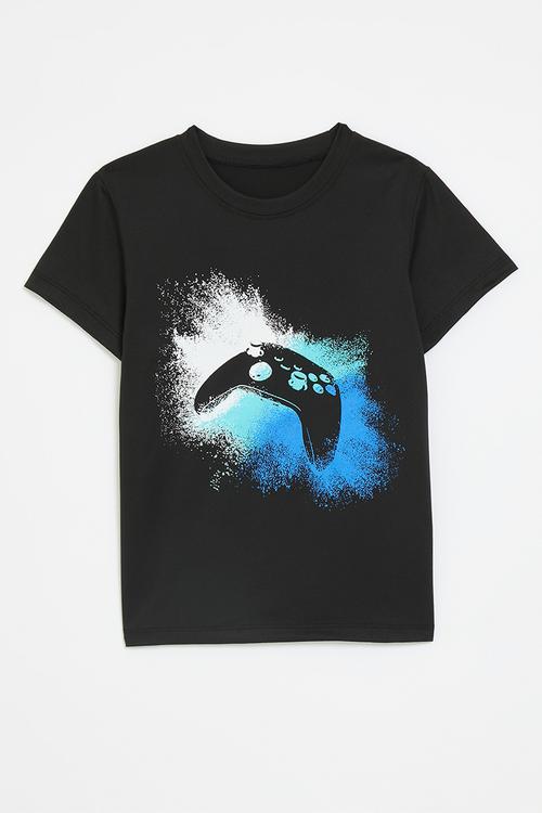 Console placement print tee - black