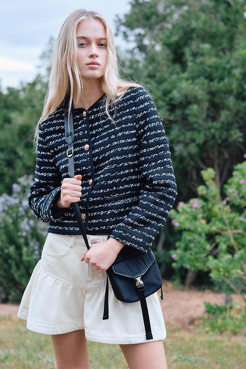 Textured-weave jacket - navy blue striped