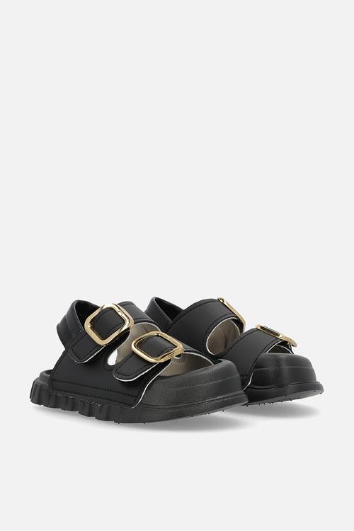 Twin buckle strap sandals-black