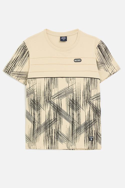 Boys pin tuck rotary print T-shirt  - cream