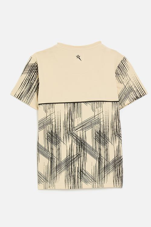 Boys pin tuck rotary print T-shirt  - cream
