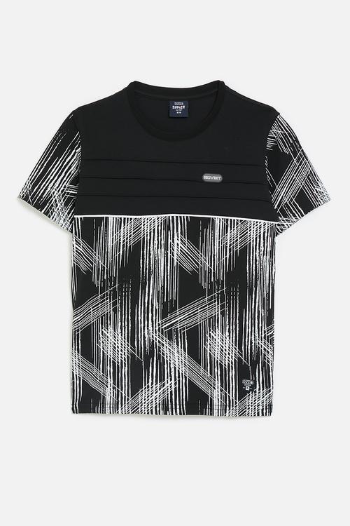 Boys pin tuck rotary print t-shirt  - black