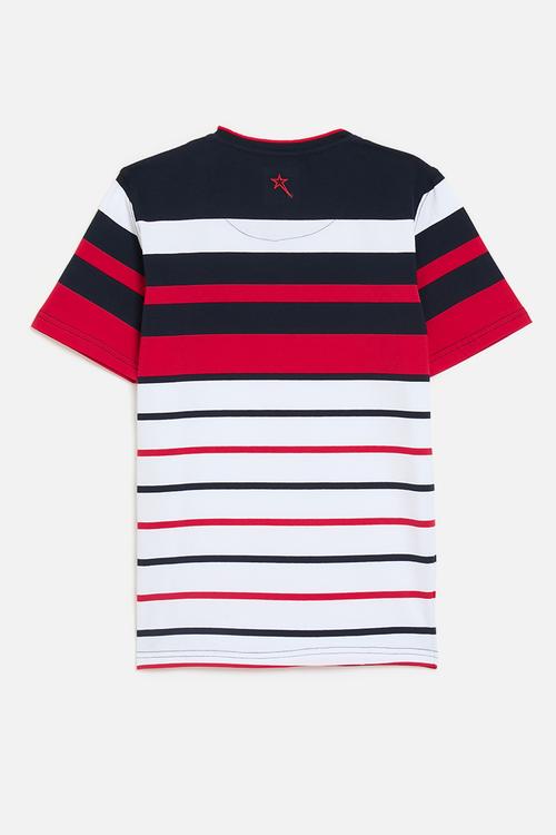Boys v-neck y/dye stripe tee - navy