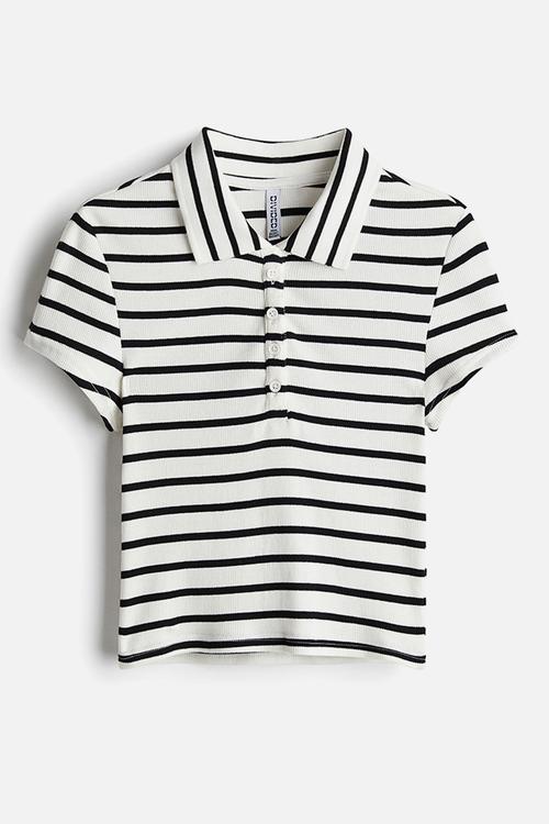 Ribbed polo shirt - white striped