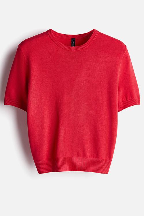 Fine-knit t-shirt - red