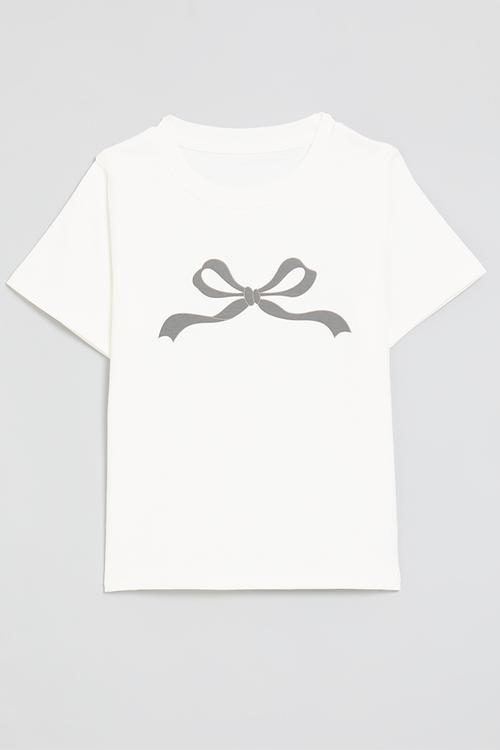 Bow print tee-white
