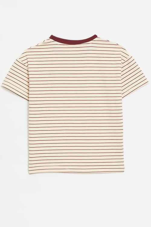 Striped tee - ecru & maroon