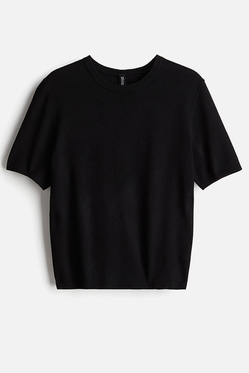 Fine-knit t-shirt - black