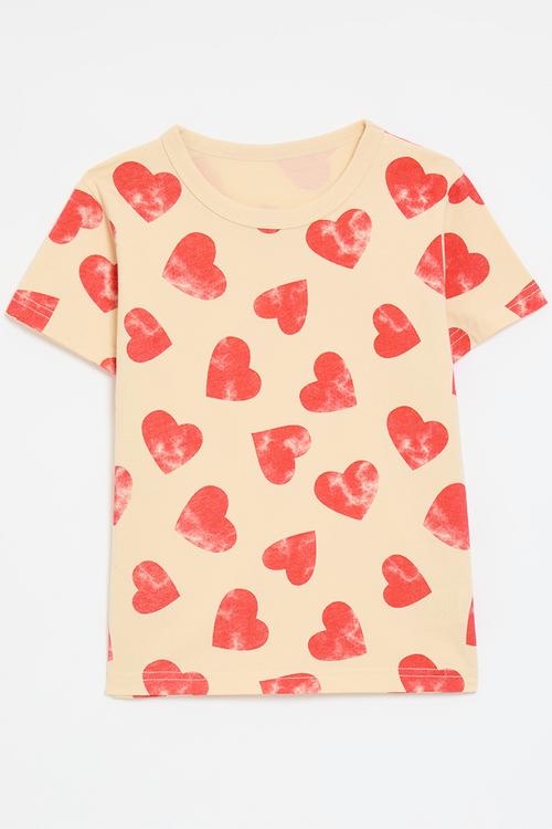 Heart print tee-ecru & red