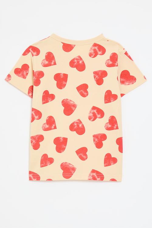 Heart print tee-ecru & red
