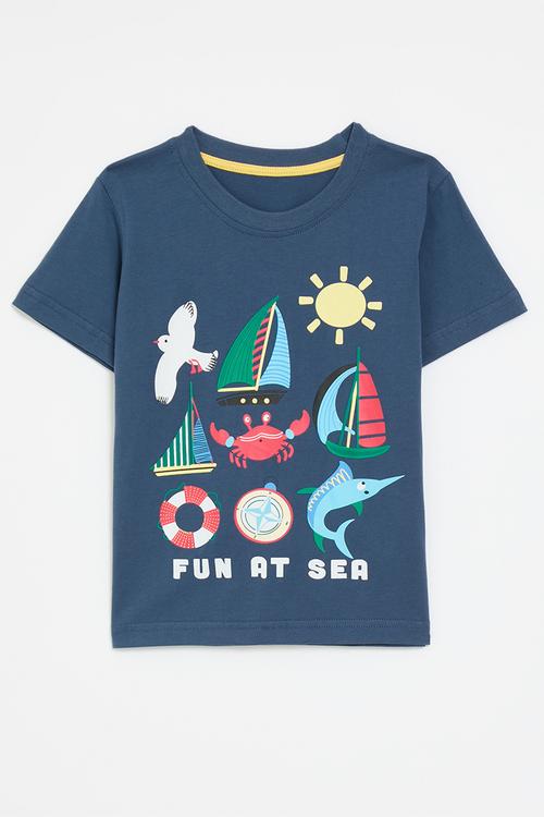 Placement print tee - capri blue/fun at sea