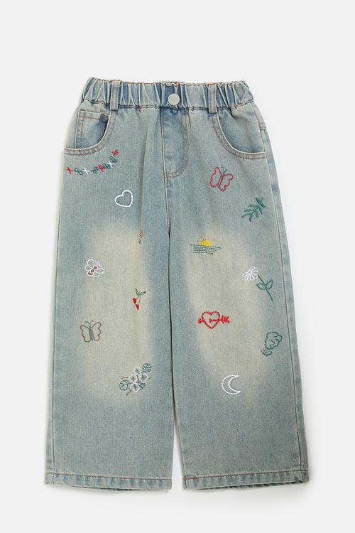 Stitch embroidery jeans -blue