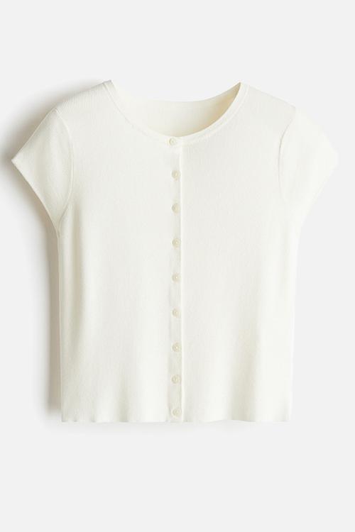 Short-sleeved fine-knit cardigan - cream 