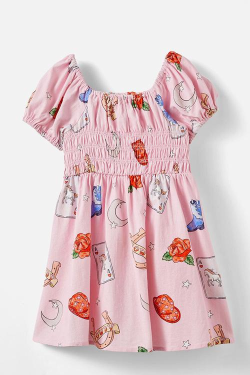 Emerson puff sleeve dress - pink/western
