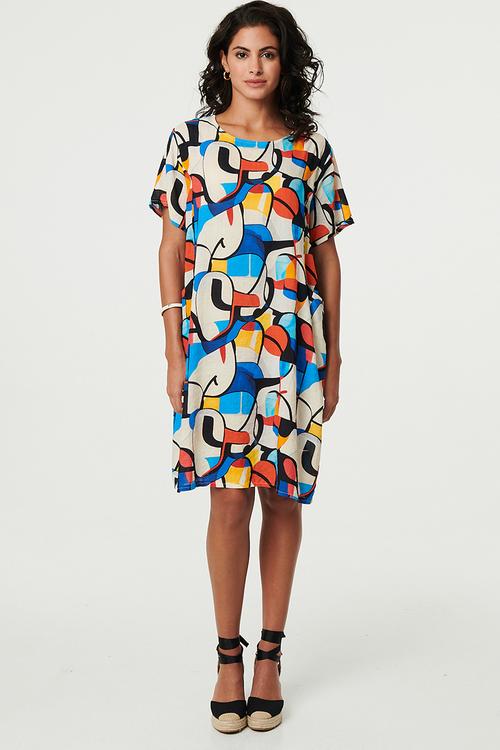 Oversized sack Dress with front pocket detail - multi