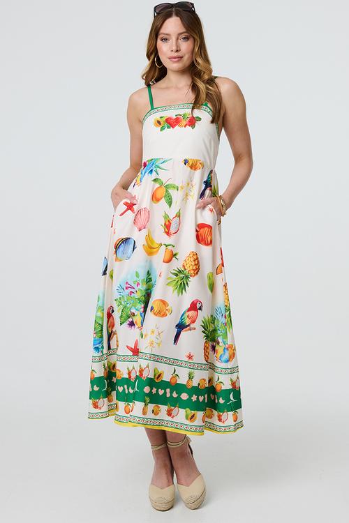Strappy Maxi Dress with fruit detail in print - multi