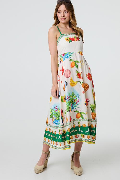 Strappy Maxi Dress with fruit detail in print - multi
