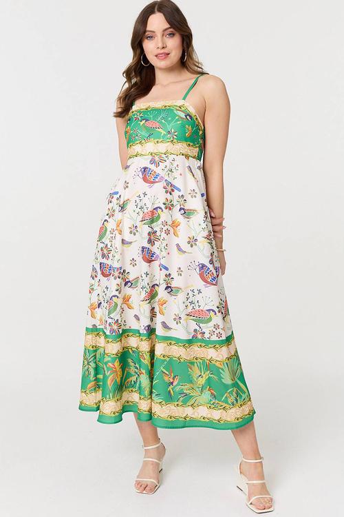 Strappy Maxi Dress with bird detail in print - green