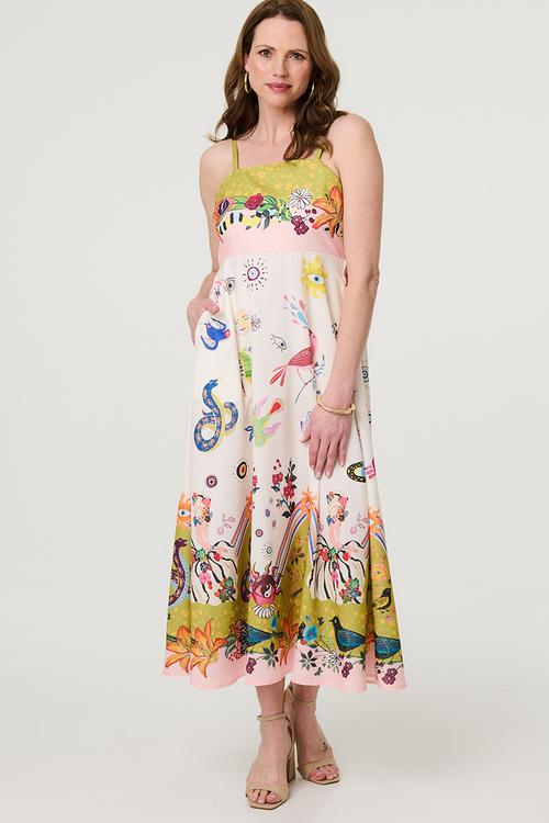 Strappy all over multi colour Print Maxi Dress - multi