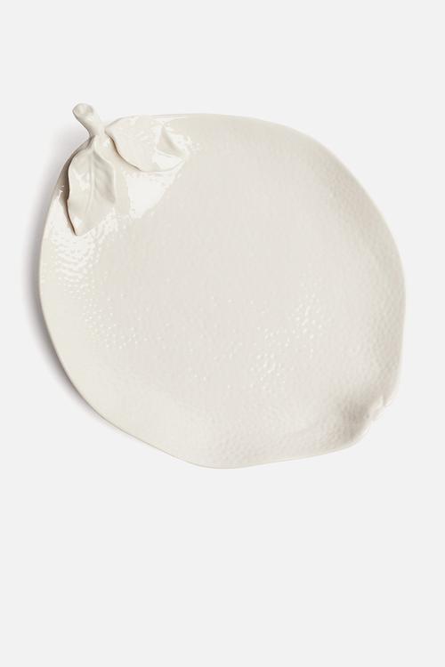 Lemon-shaped stoneware serving plate - light beige