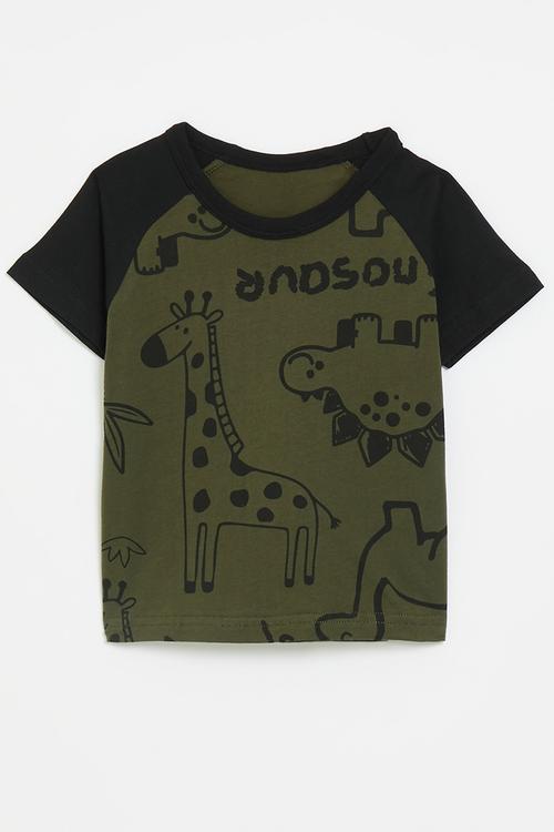 Printed contrast tee - army green/black/multi