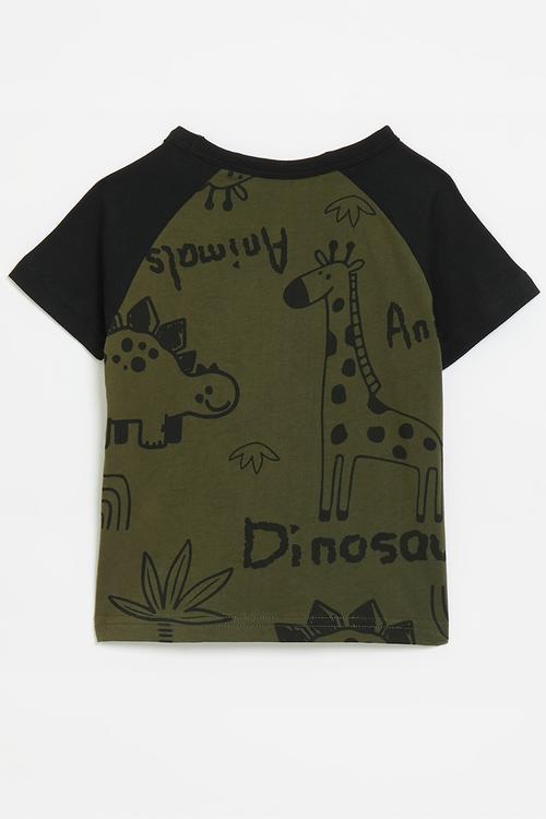 Printed contrast tee - army green/black/multi