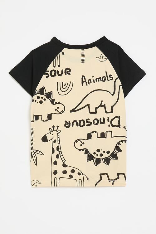Printed contrast tee - black/beige/multi