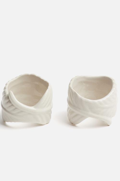 2 pack stoneware napkin rings - light beige