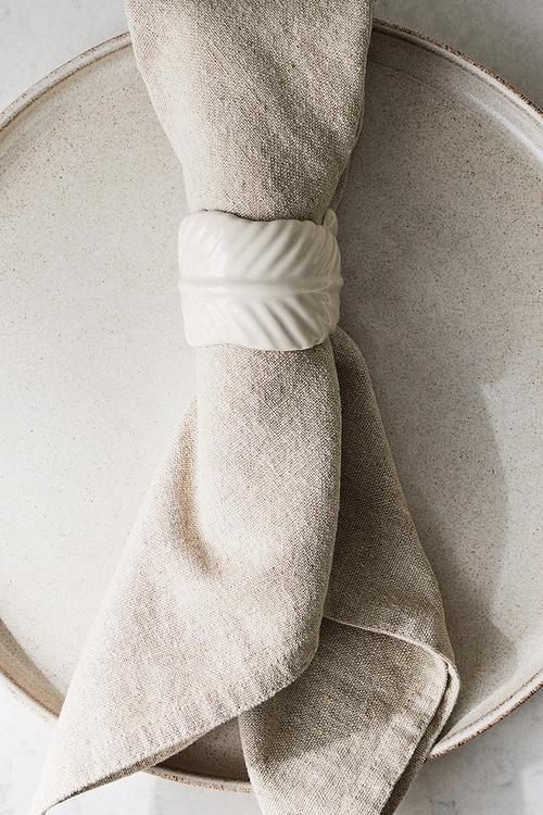 2 pack stoneware napkin rings - light beige