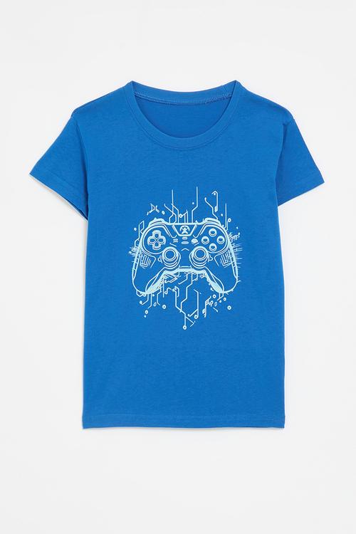 Printed crew neck tee-blue