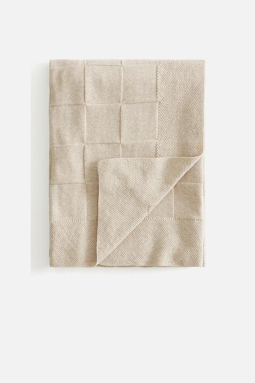 Knitted cotton blanket - beige