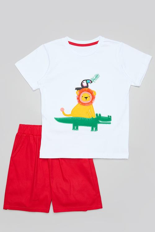 Placement print tee & shorts - white/red/multi