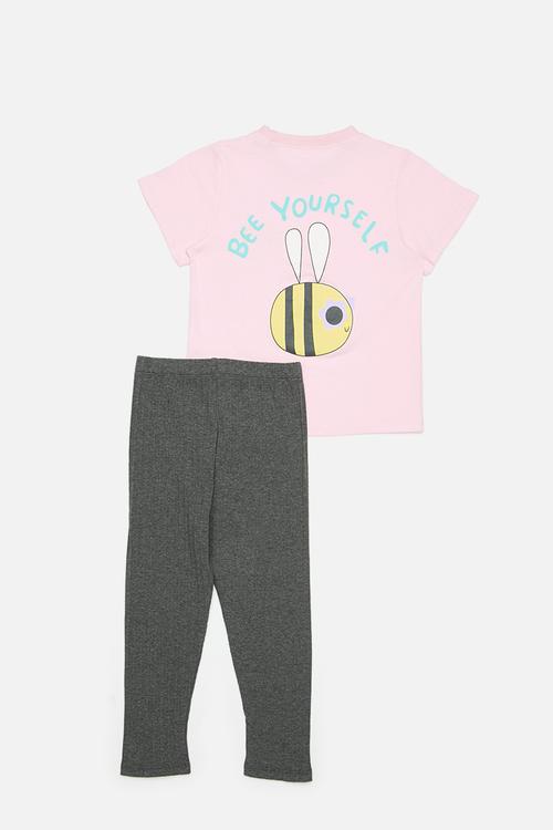Tee & pants set - pink & grey
