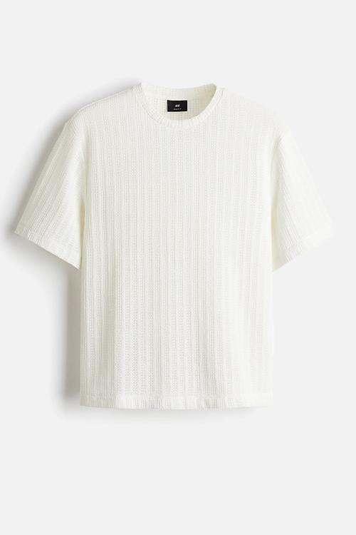 Regular fit crochet-look t-shirt - white
