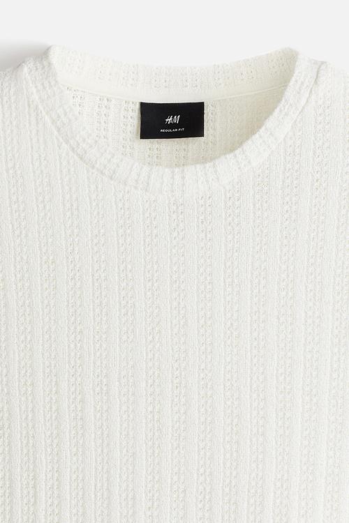 Regular fit crochet-look t-shirt - white