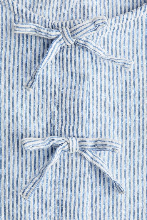 Cotton seersucker peplum blouse - light blue/striped